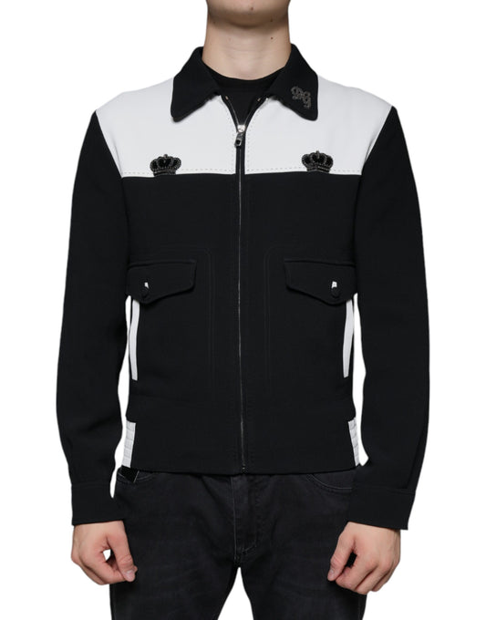 Dolce &amp; Gabbana Black White DG Crown Full Zip Blouson Jacket