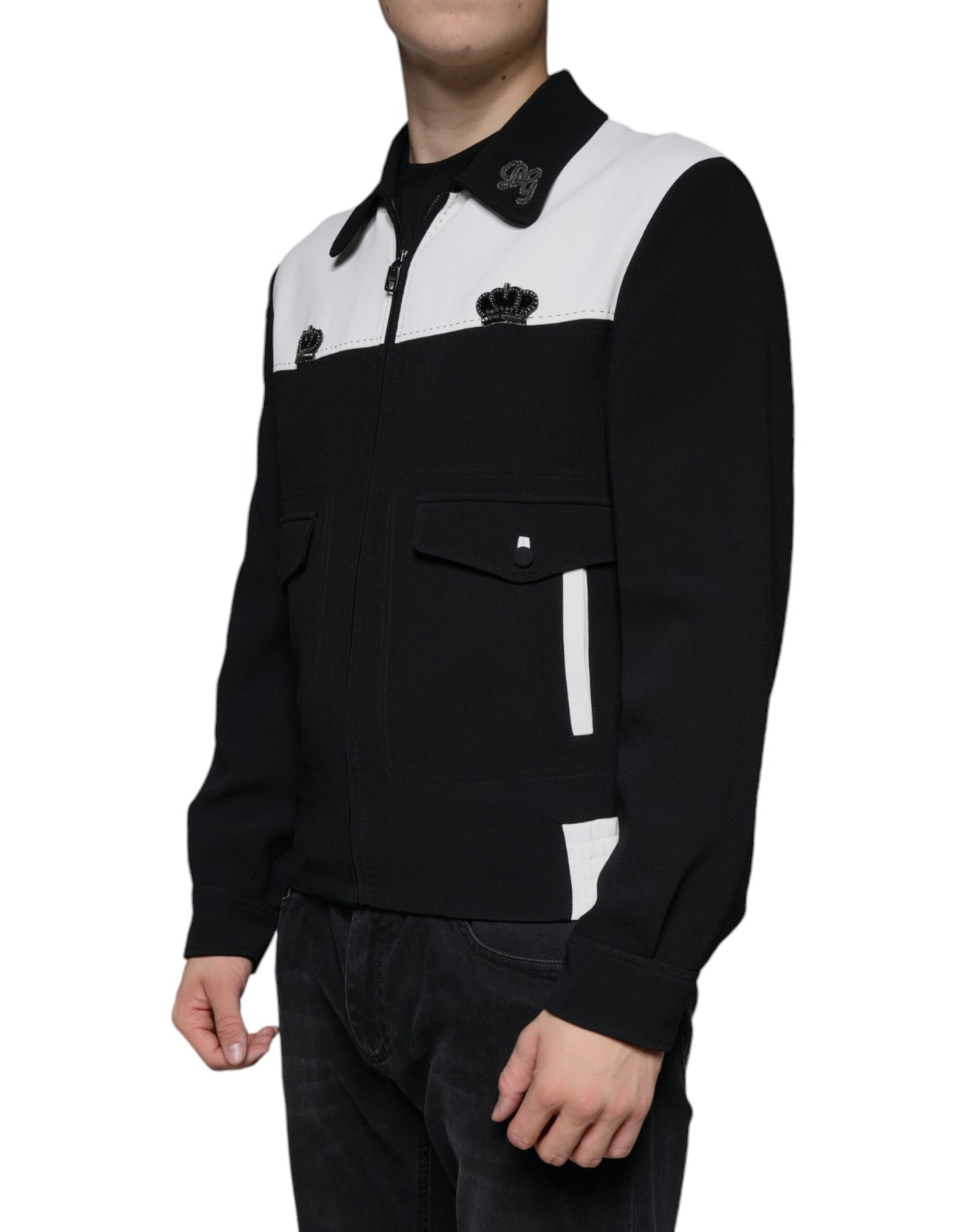 Dolce &amp; Gabbana Black White DG Crown Full Zip Blouson -takki