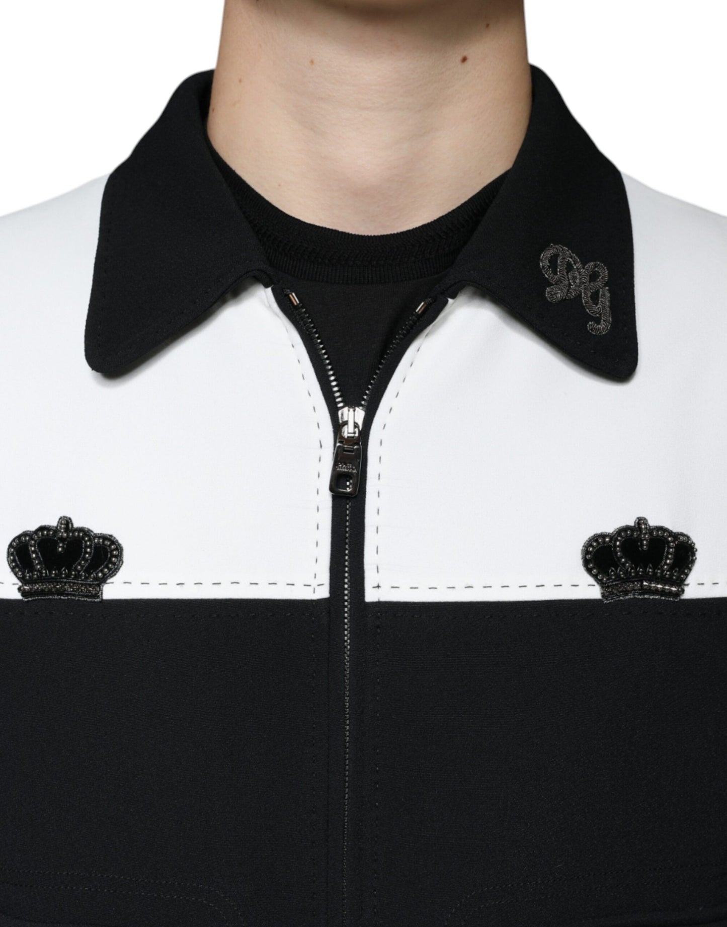 Dolce &amp; Gabbana Black White DG Crown Full Zip Blouson -takki