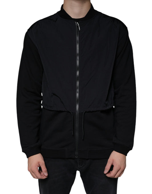 MSGM Black Cotton Full Zip Bomber pitkähihainen takki