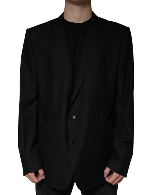 Dolce &amp; Gabbana Black Wool Single Breasted Men Coat Blazer