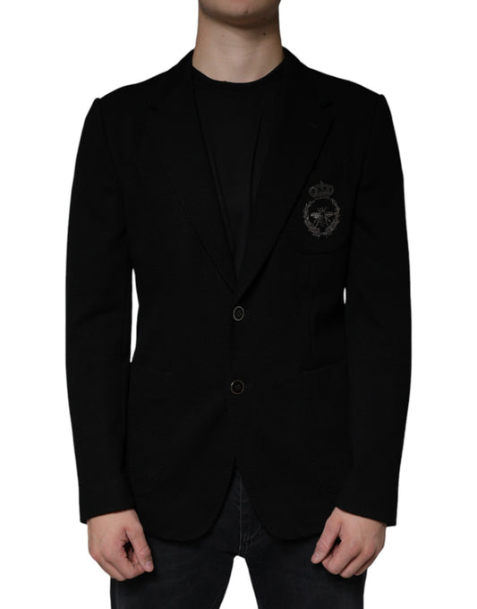 Dolce &amp; Gabbana Black Crown Bee Single Breasted Coat Blazer