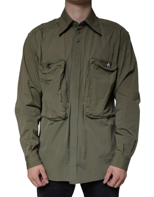 Dolce &amp; Gabbana Military Green Cotton Bend Collared Coat Jacket