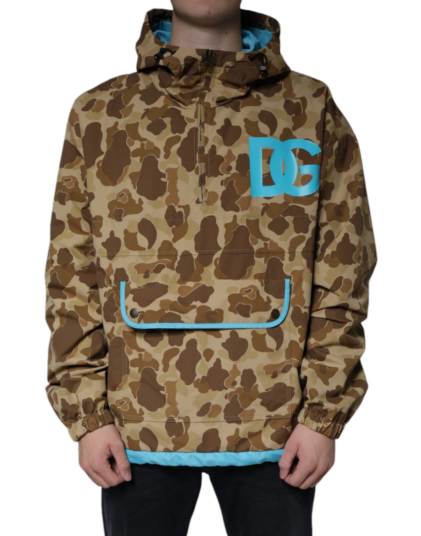 Dolce & Gabbana Braune Camouflage-Pulloverjacke mit Kapuze