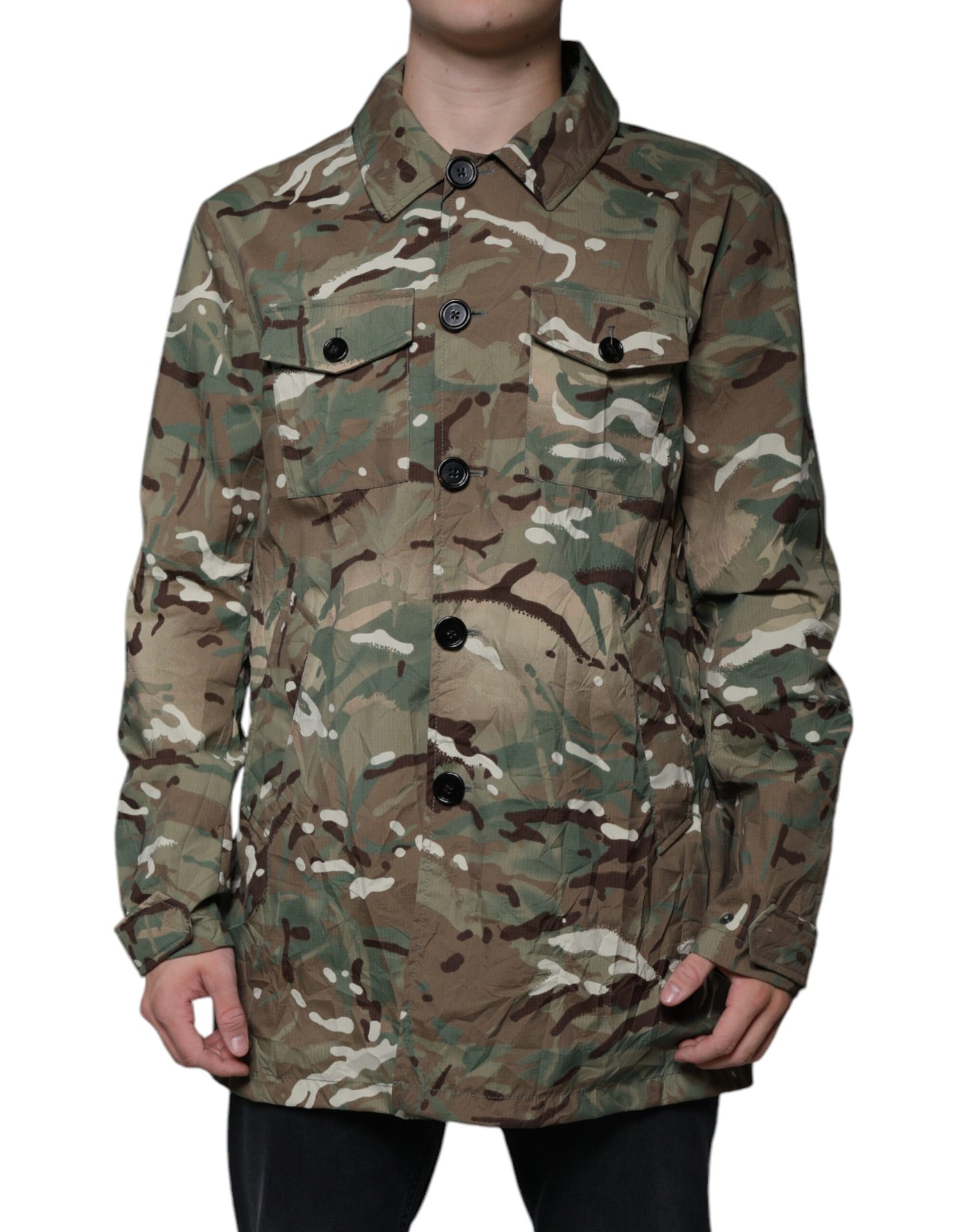 Dolce &amp; Gabbana Multicolor Camouflage Collared Coat Jacket