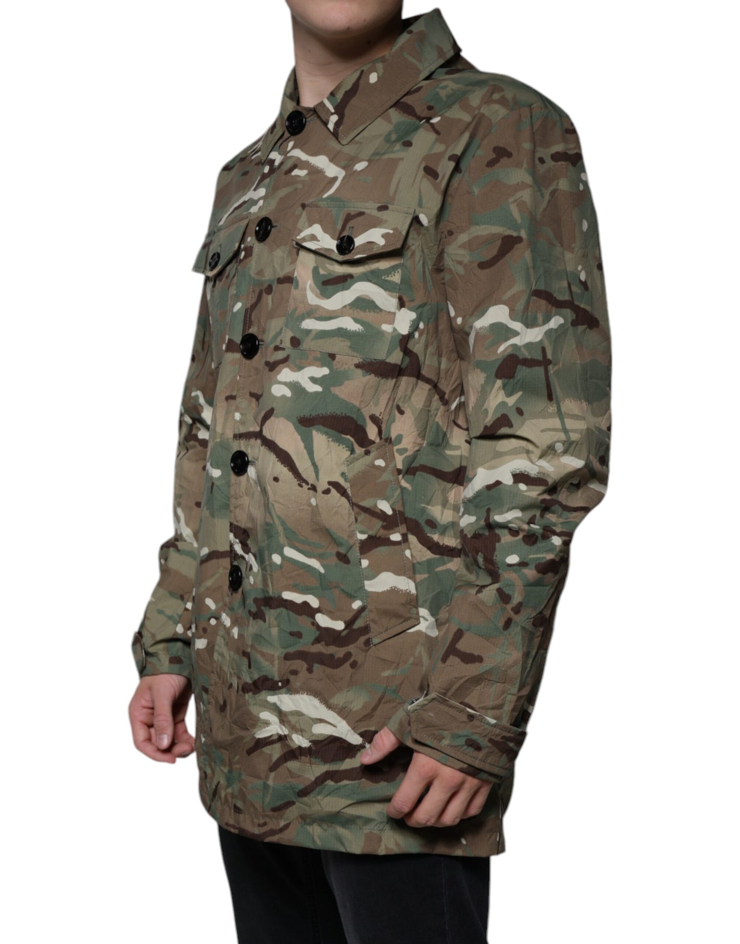 Dolce &amp; Gabbana Multicolor Camouflage Collared Coat Jacket