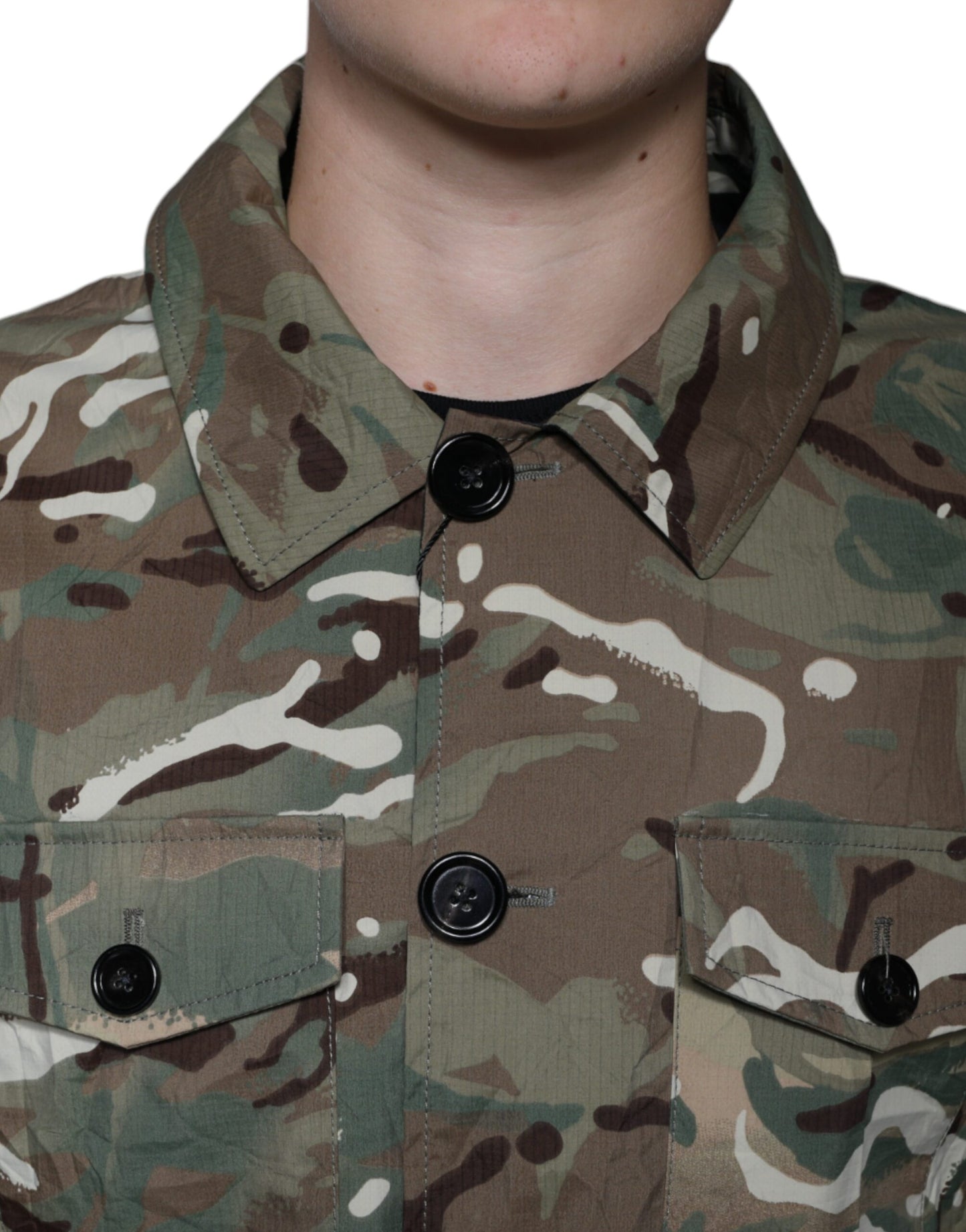 Dolce &amp; Gabbana Multicolor Camouflage Collared Coat Jacket