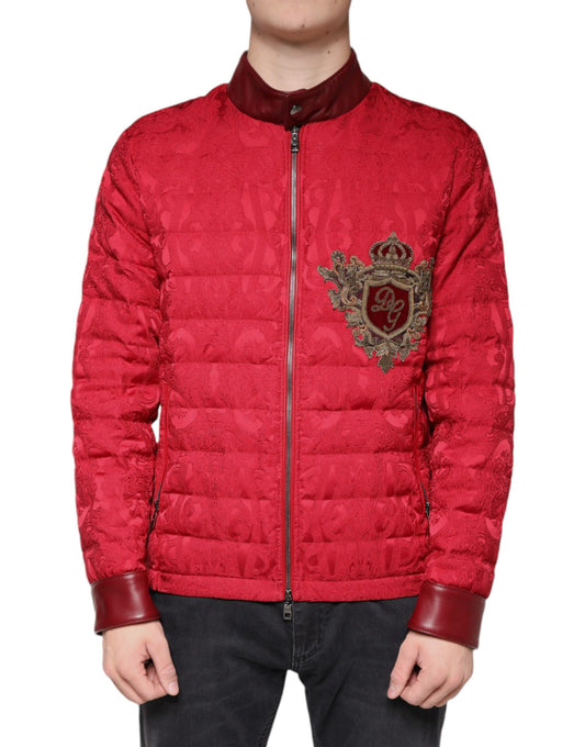 Dolce & Gabbana Rote gesteppte Bomberjacke mit Goldkronen-Logo