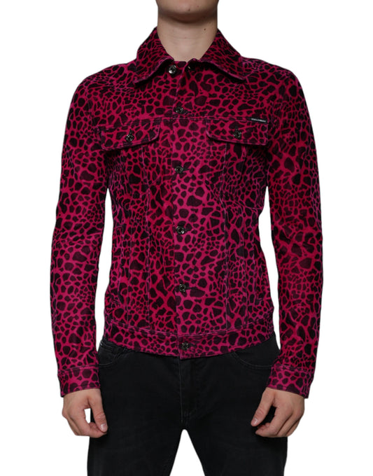 Dolce & Gabbana Fuchsia Leopard Button Down Jacke mit Kragen