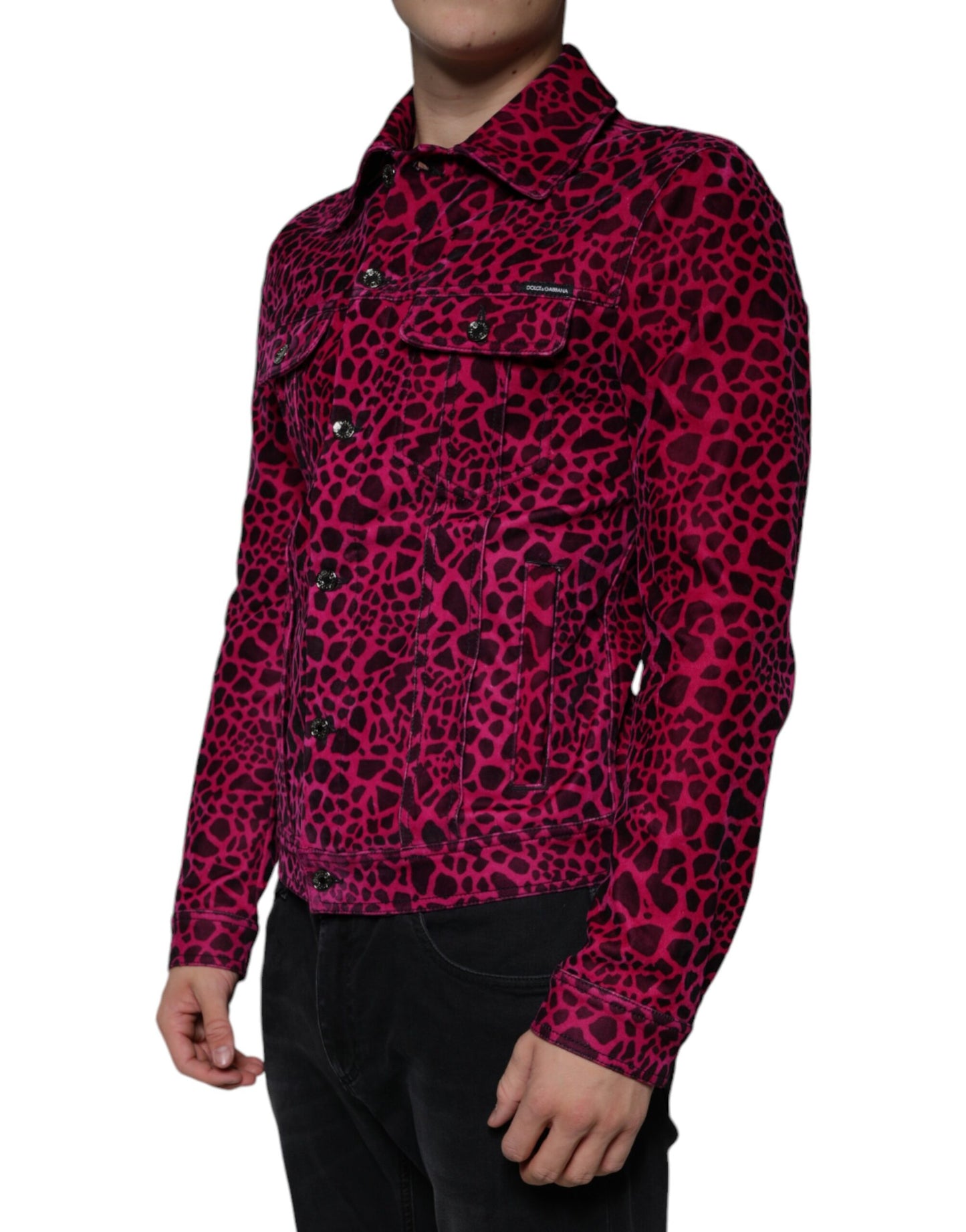 Dolce & Gabbana Fuchsia Leopard Button Down Jacke mit Kragen