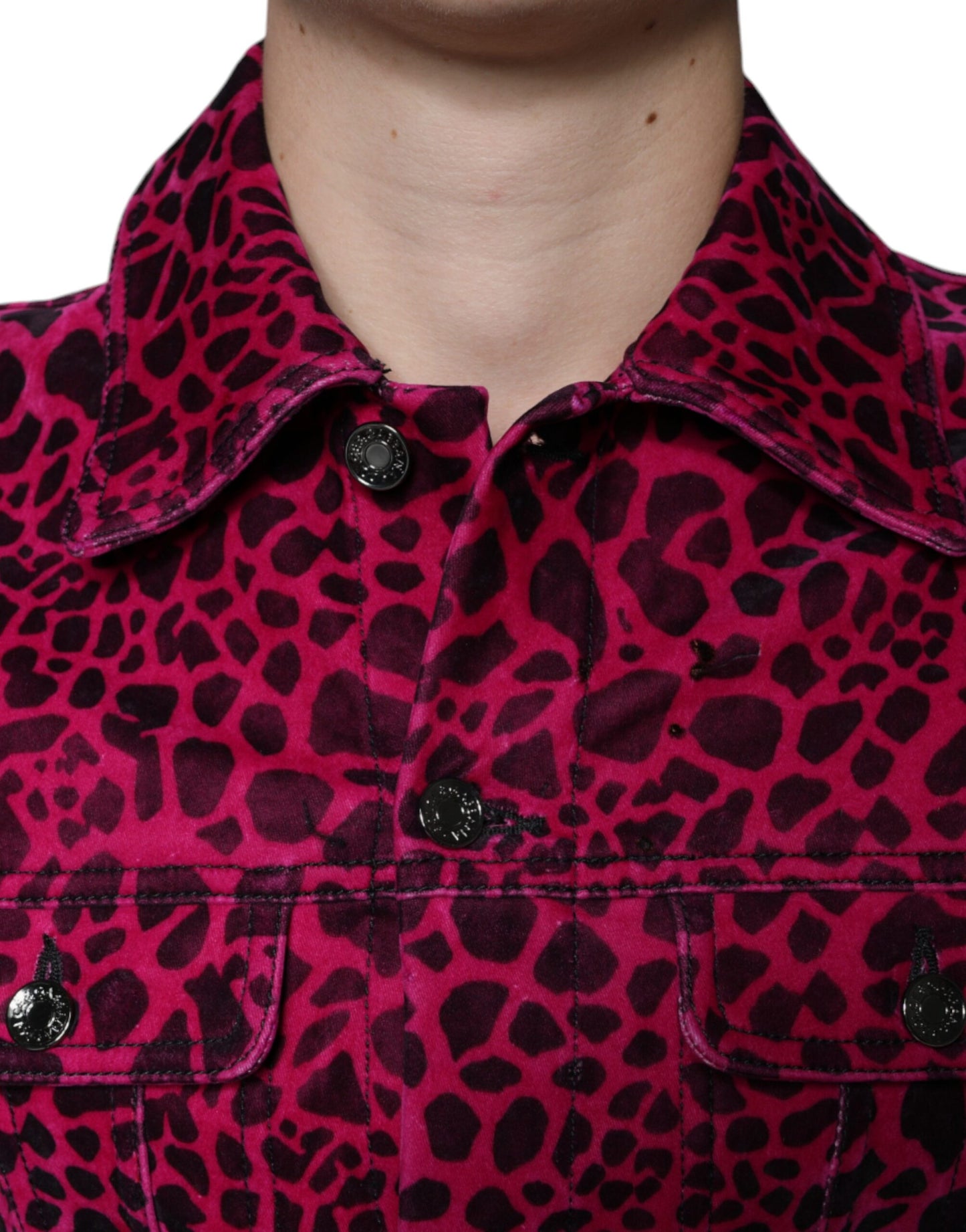 Dolce & Gabbana Fuchsia Leopard Button Down Jacke mit Kragen