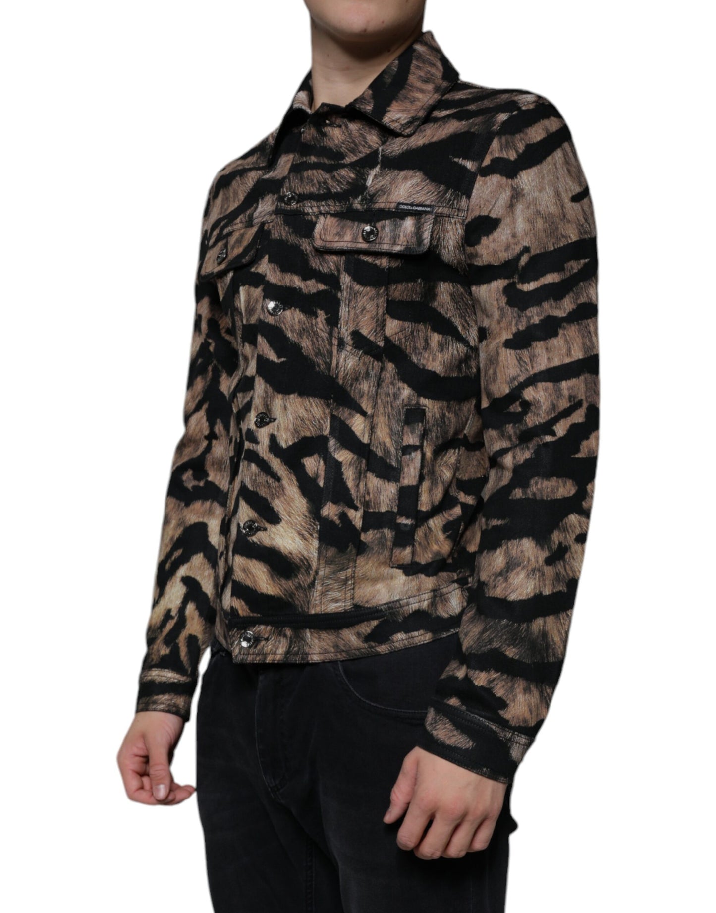 Dolce & Gabbana Braune Tiger Button Down Jacke mit Kragen