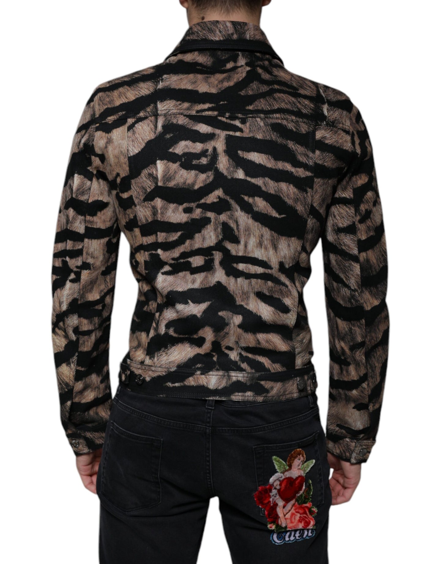 Dolce & Gabbana Braune Tiger Button Down Jacke mit Kragen