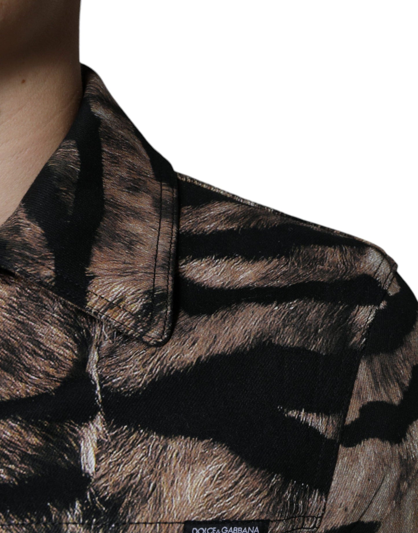 Dolce & Gabbana Braune Tiger Button Down Jacke mit Kragen