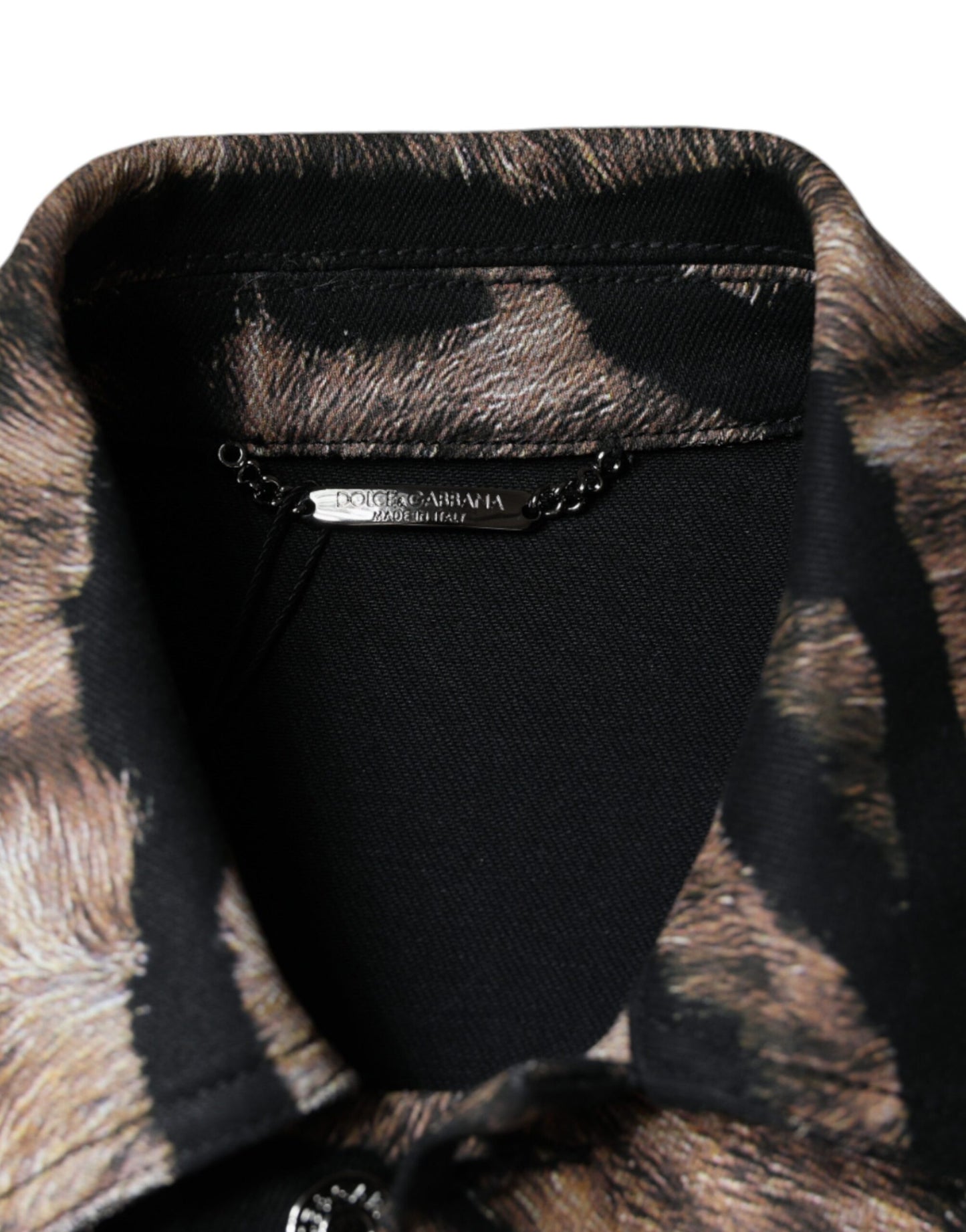 Dolce & Gabbana Braune Tiger Button Down Jacke mit Kragen