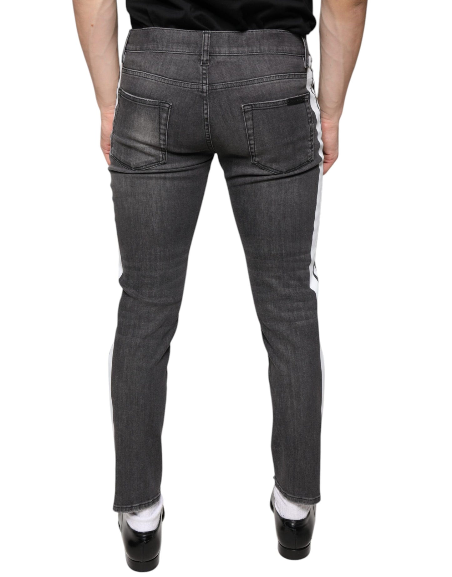 Dolce &amp; Gabbana Black Tattered Cotton Skinny Men Denim Jeans