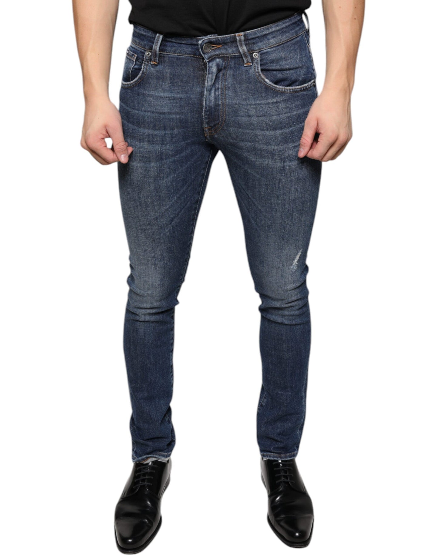 Dolce & Gabbana Dunkelblaue Skinny Denim Jeans aus gewaschener Baumwolle