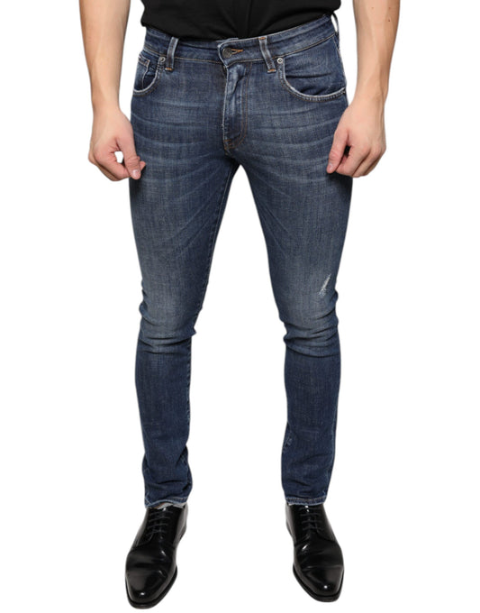 Dolce & Gabbana Dunkelblaue Skinny Denim Jeans aus gewaschener Baumwolle