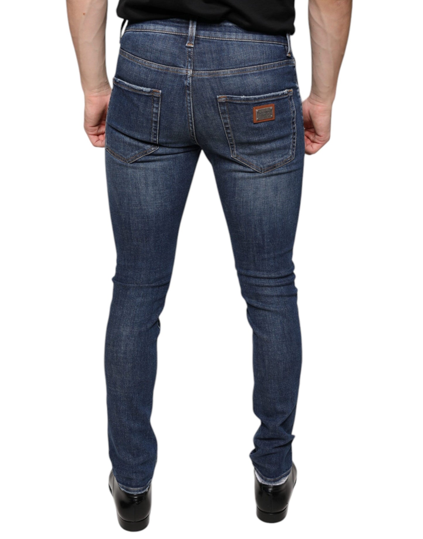 Dolce & Gabbana Dunkelblaue Skinny Denim Jeans aus gewaschener Baumwolle