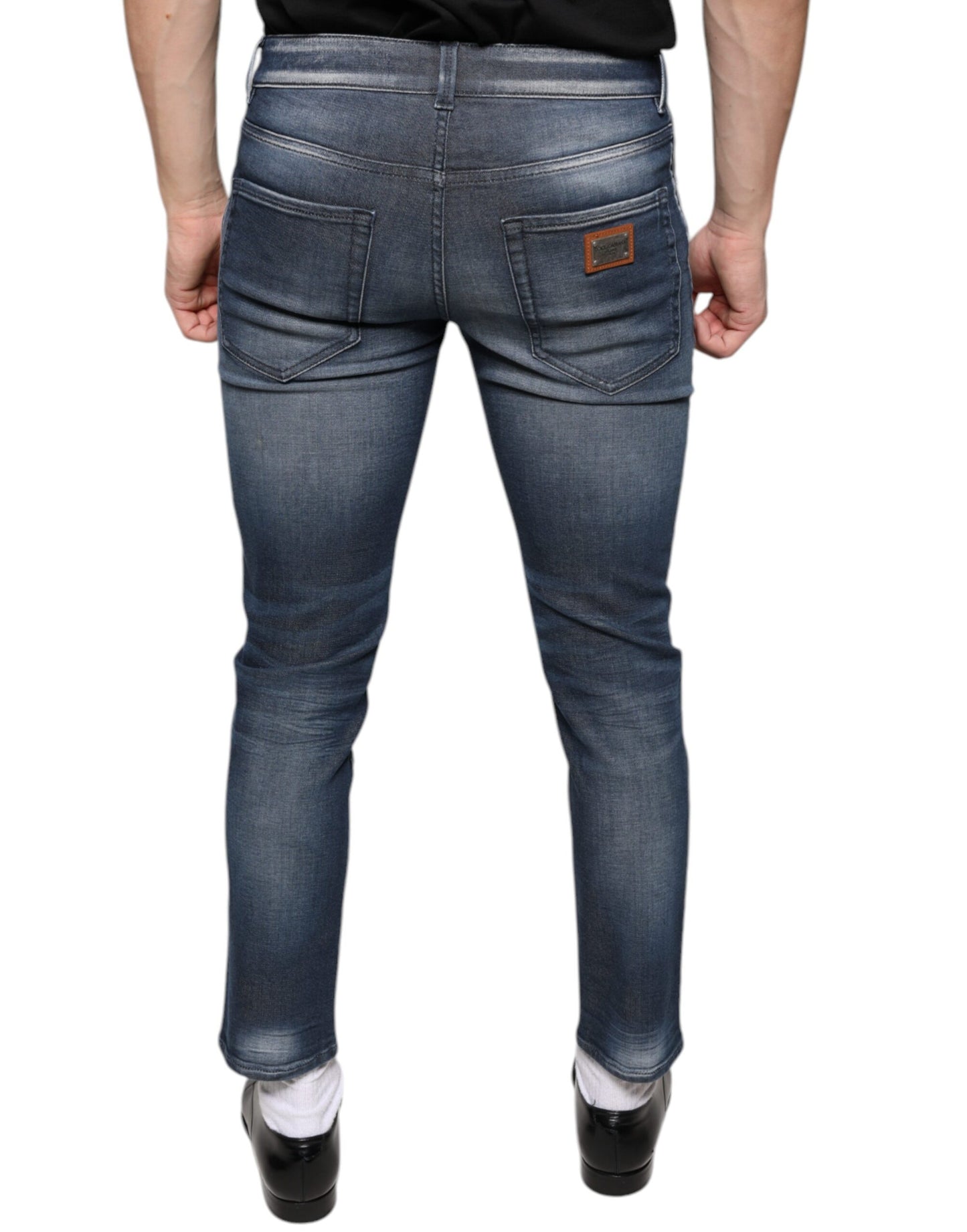 Dolce & Gabbana Dunkelblaue Skinny Denim Jeans aus gewaschener Baumwolle