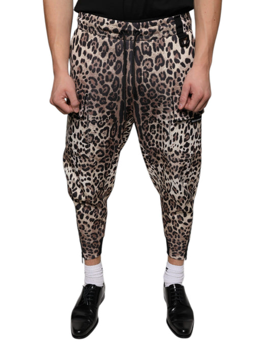 Dolce & Gabbana Braune Leoparden-Polyester-Jogger-Hose