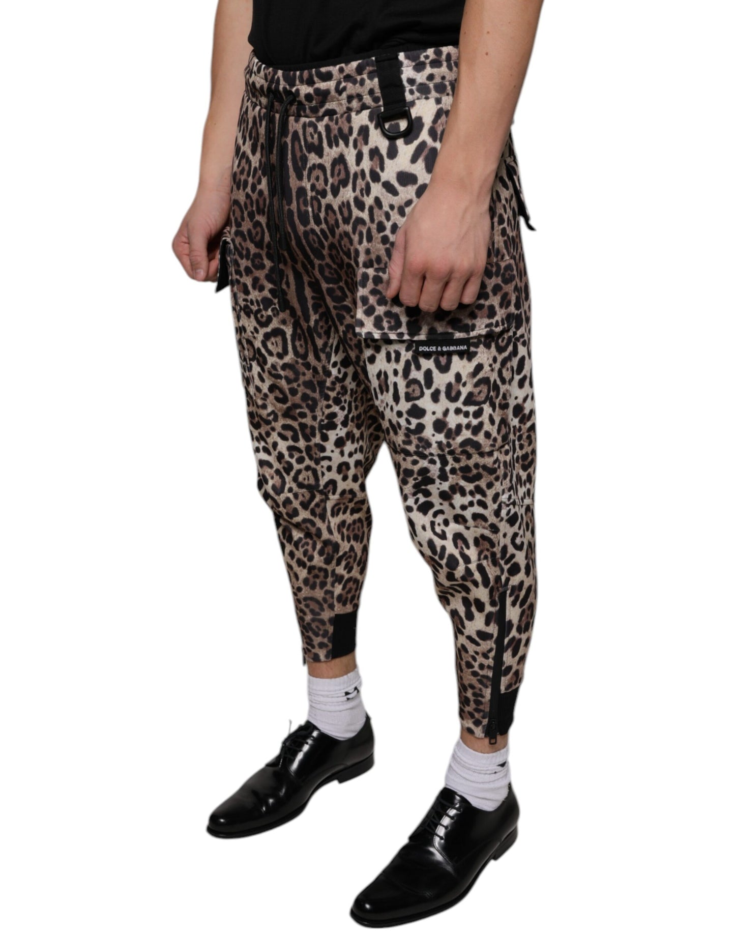 Dolce & Gabbana Braune Leoparden-Polyester-Jogger-Hose