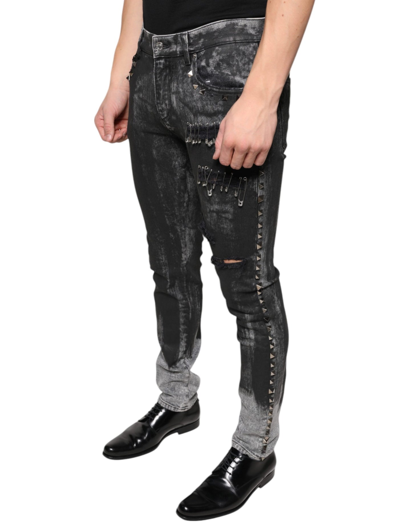 Dolce & Gabbana Schwarze verzierte Baumwoll-Skinny-Jeans