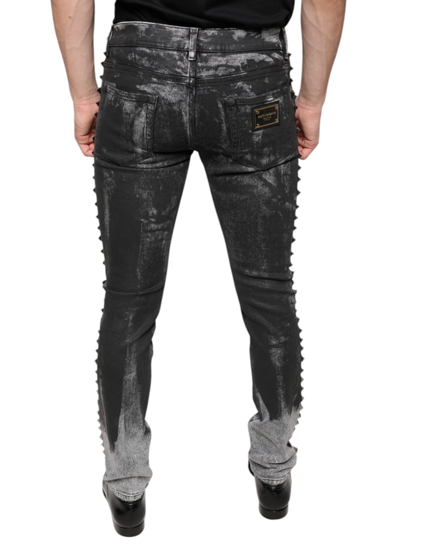 Dolce & Gabbana Schwarze verzierte Baumwoll-Skinny-Jeans