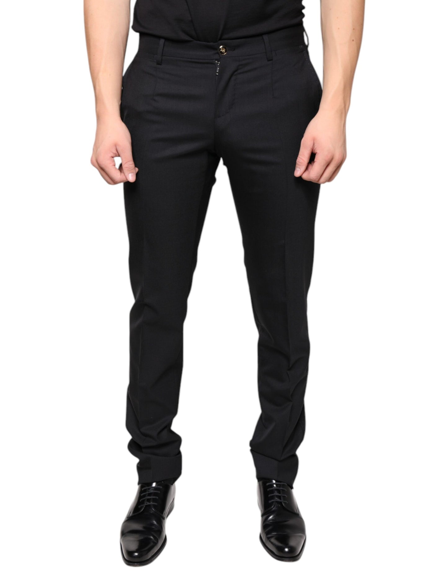 Dolce & Gabbana Schwarze Skinny Herren Anzughose aus Wolle