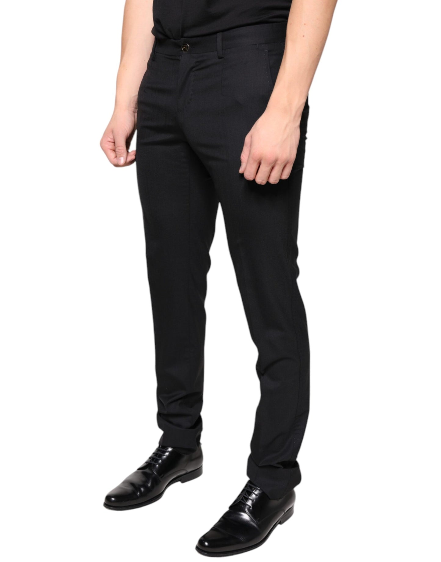 Dolce & Gabbana Schwarze Skinny Herren Anzughose aus Wolle