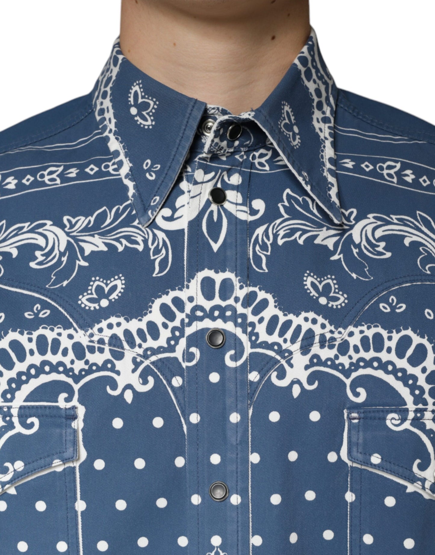 Dolce & Gabbana Blau Weiß Bandana Print Baumwolle Casual Shirt