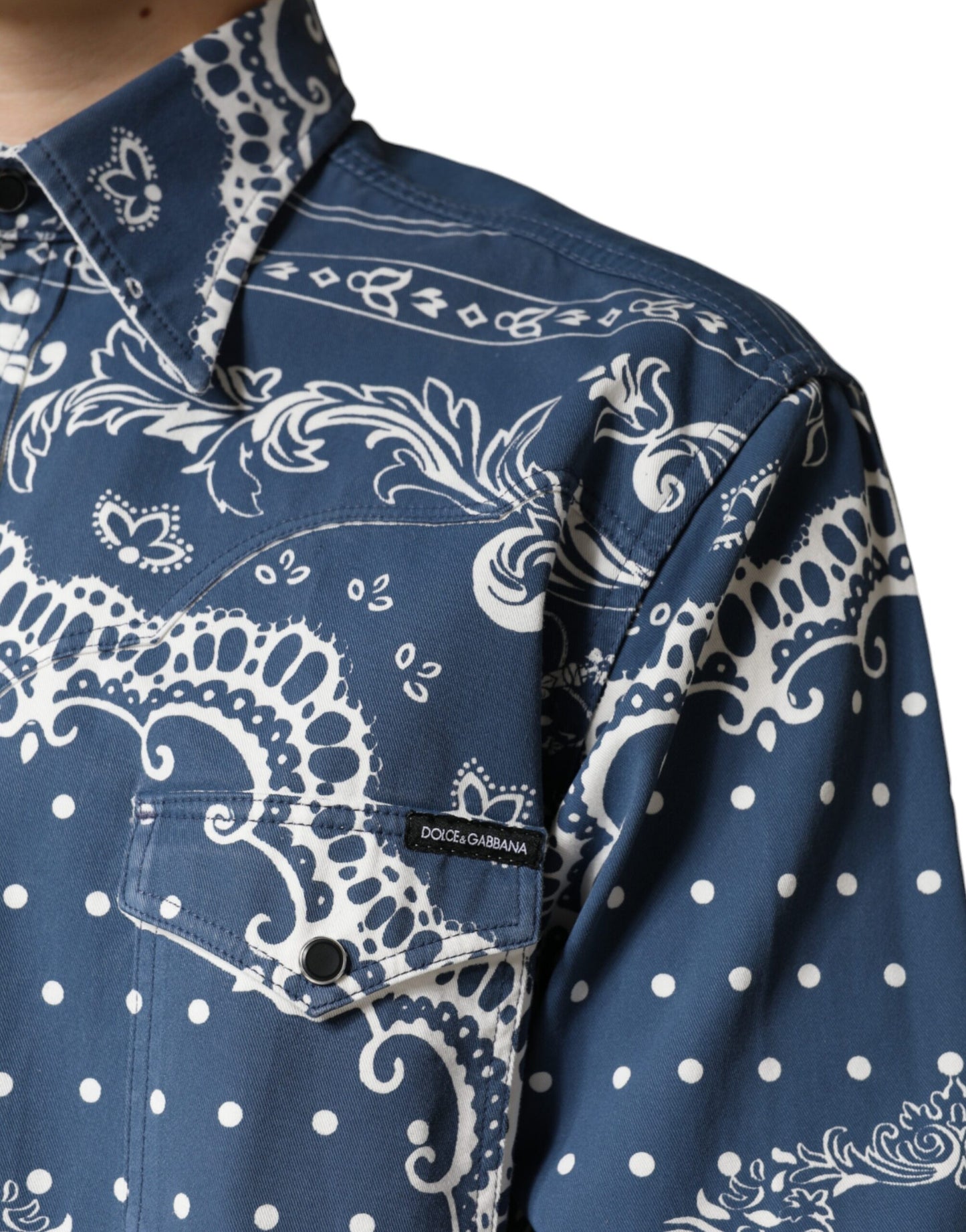 Dolce & Gabbana Blau Weiß Bandana Print Baumwolle Casual Shirt