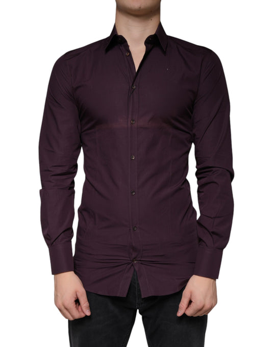 Dolce &amp; Gabbana Dark Violet Cotton Dress GOLD Men Formal Shirt