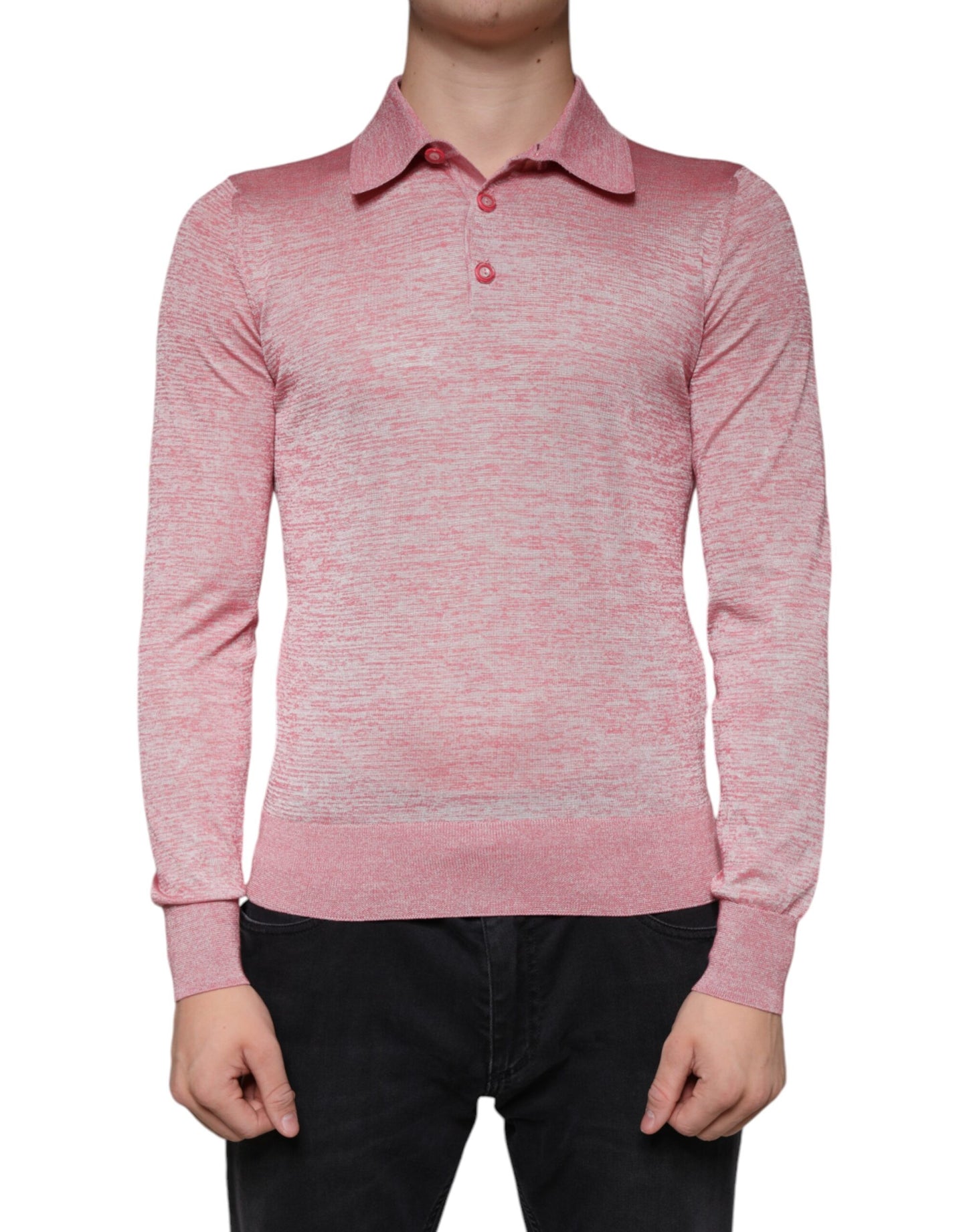 Dolce & Gabbana Rosa Polyester-Langarm-Polo-T-Shirt für Männer