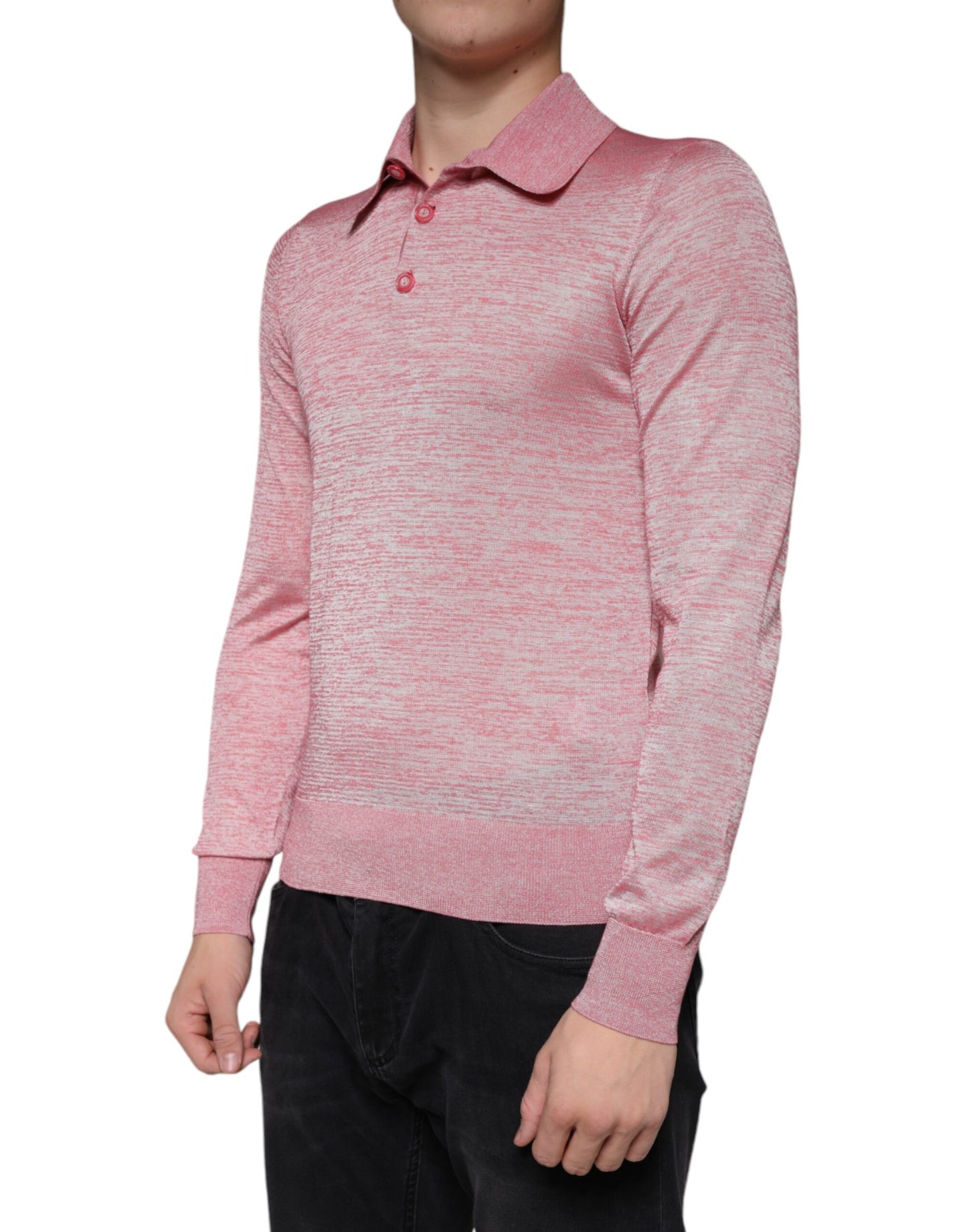 Dolce & Gabbana Rosa Polyester-Langarm-Polo-T-Shirt für Männer