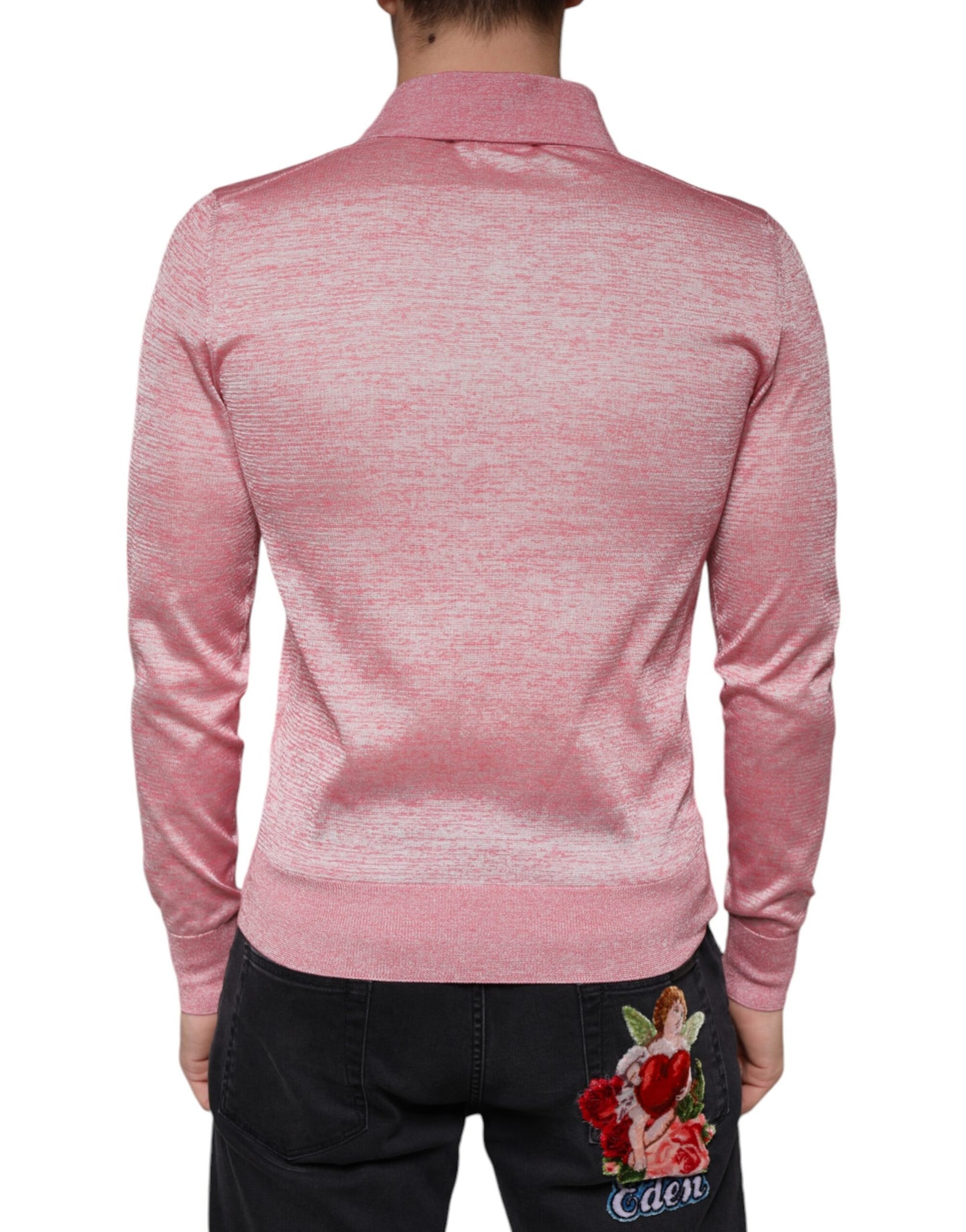 Dolce & Gabbana Rosa Polyester-Langarm-Polo-T-Shirt für Männer