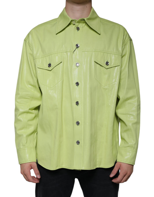 Dolce &amp; Gabbana Green Cotton Collared Men Button Down Shirt