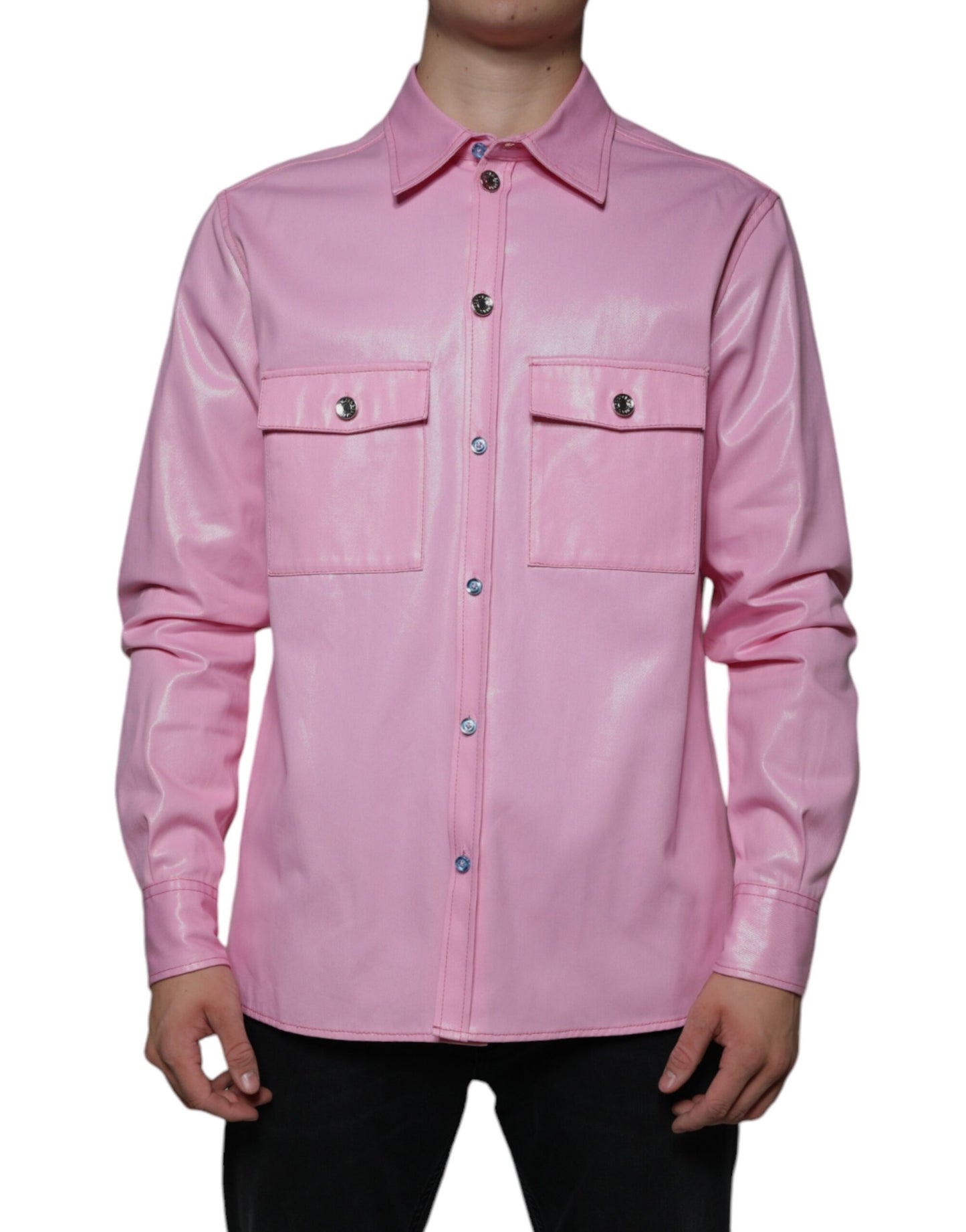 Dolce & Gabbana Rosa Button-Down-Hemd aus Baumwolle mit Kragen