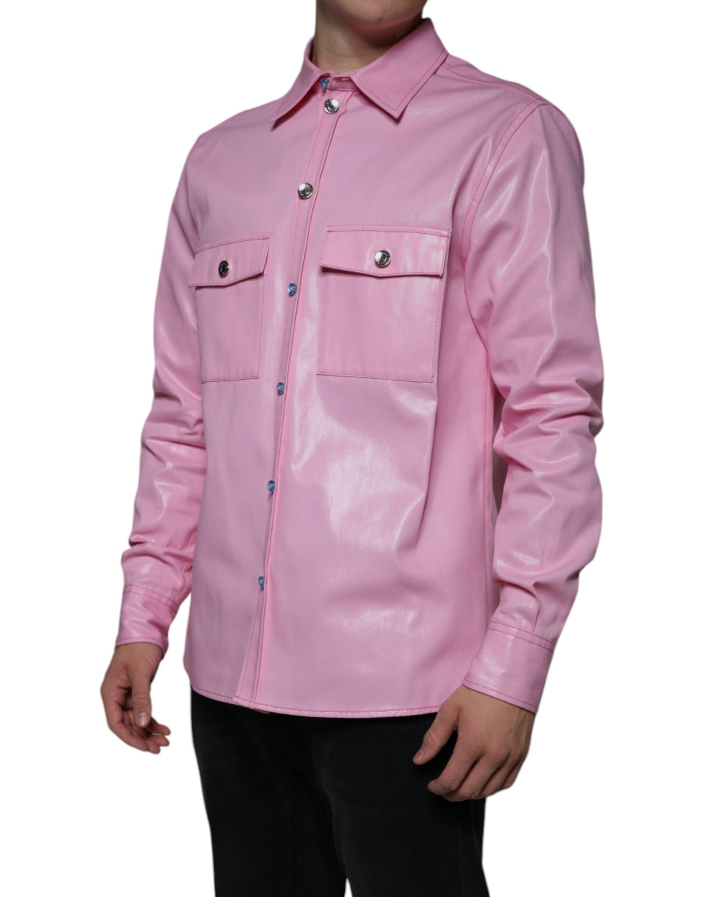 Dolce & Gabbana Rosa Button-Down-Hemd aus Baumwolle mit Kragen