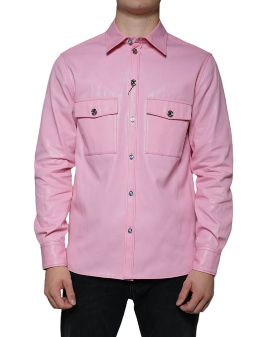 Dolce &amp; Gabbana Pink Cotton Collared Button Down Shirt