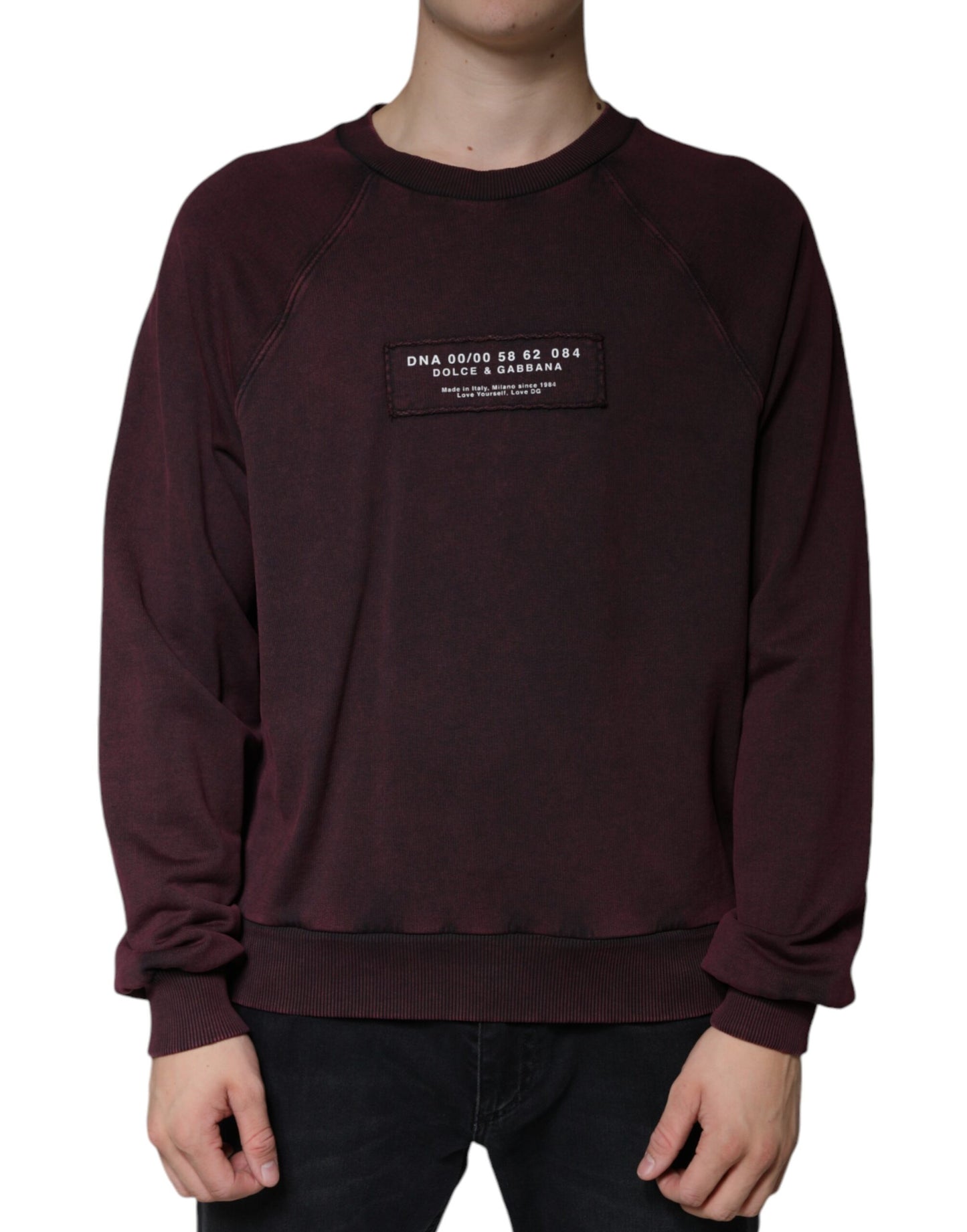 Dolce &amp; Gabbana Maroon Logo Crew Neck Men Sweatshirt Sweater