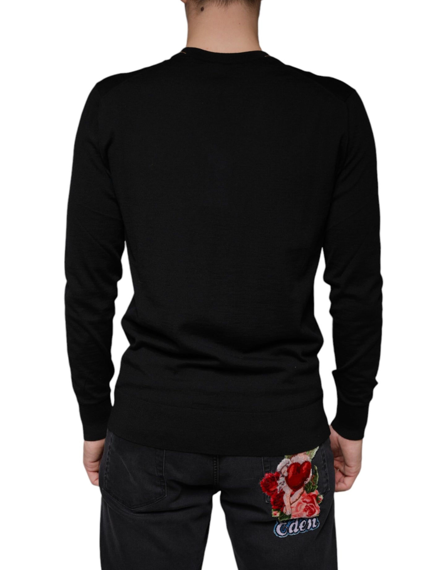 Dolce & Gabbana Schwarzer Pullover mit verschönertem V-Ausschnitt