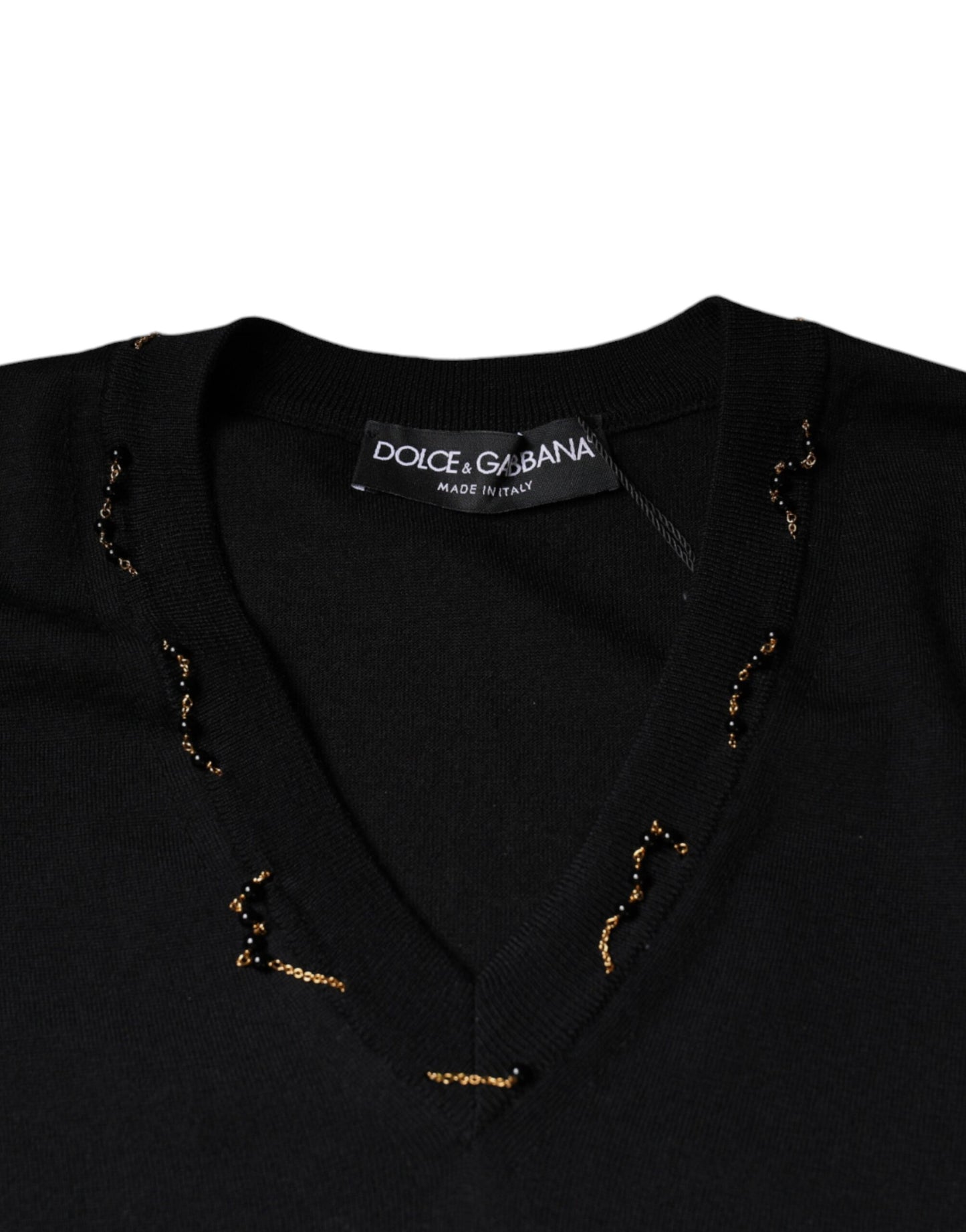 Dolce & Gabbana Schwarzer Pullover mit verschönertem V-Ausschnitt