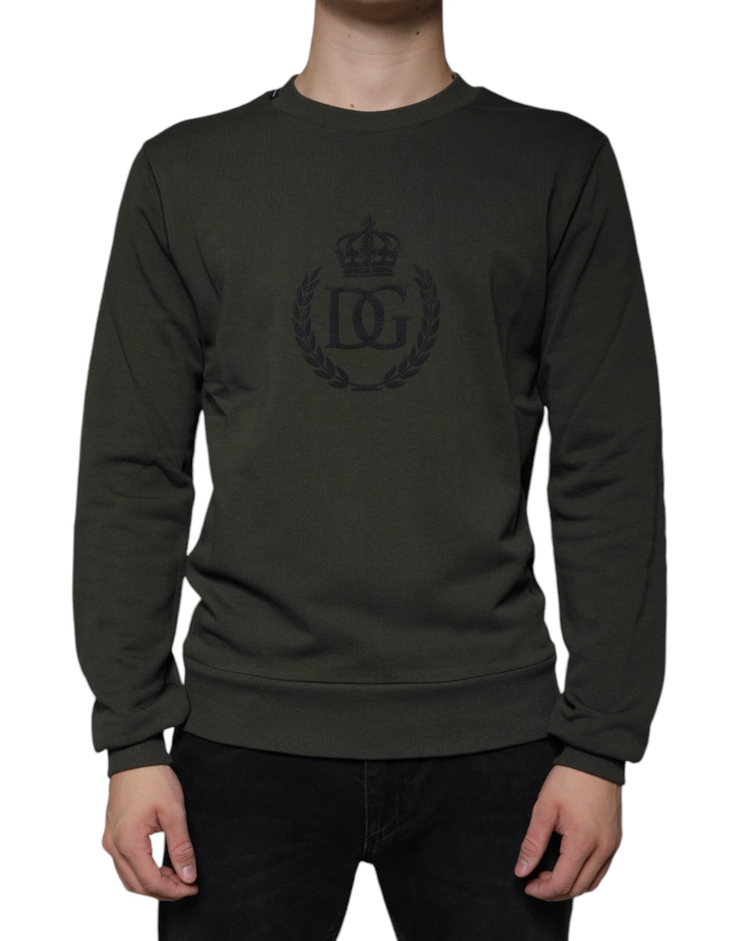 Dolce & Gabbana Armeegrüner DG Crown Rundhals-Pullover