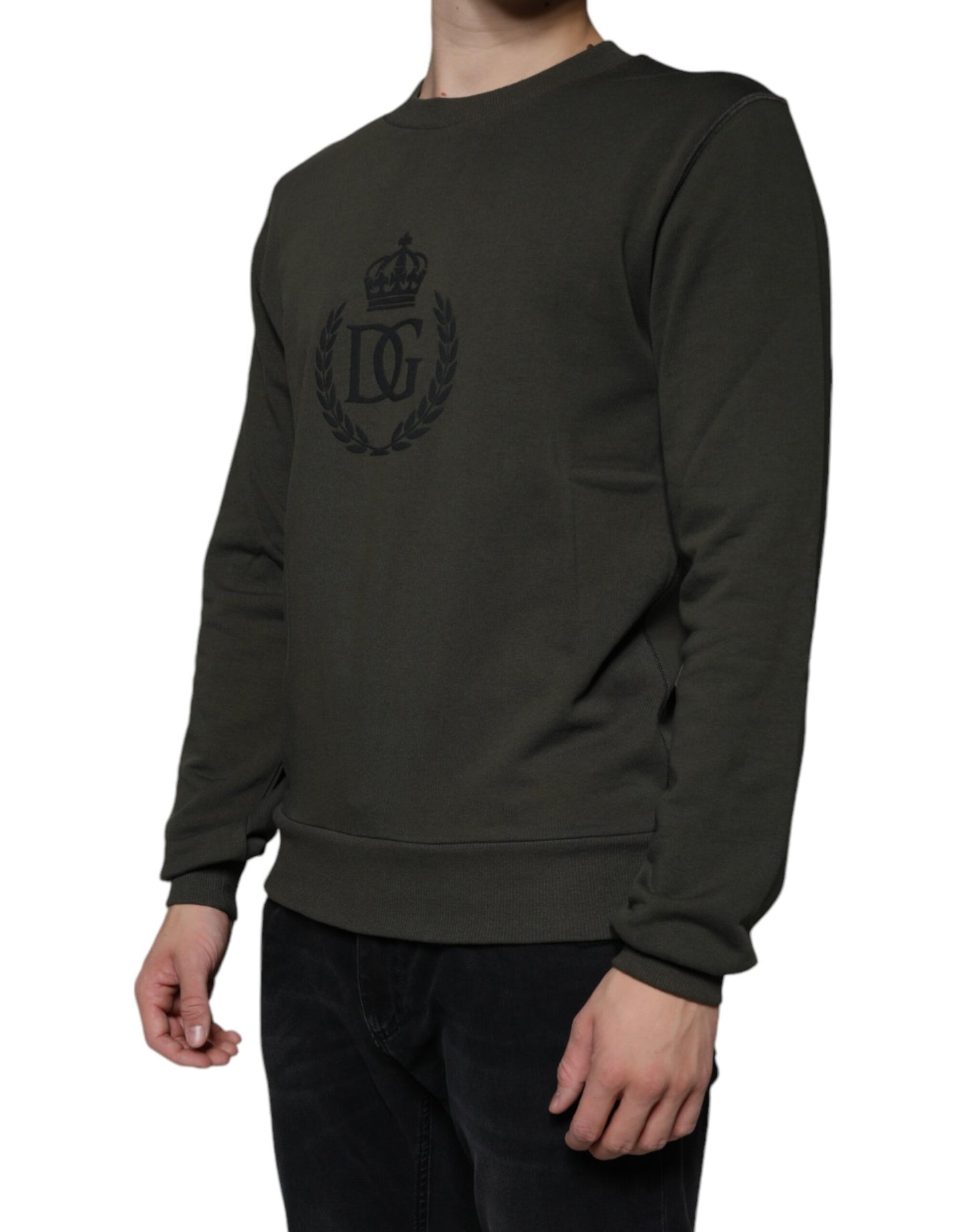 Dolce & Gabbana Armeegrüner DG Crown Rundhals-Pullover