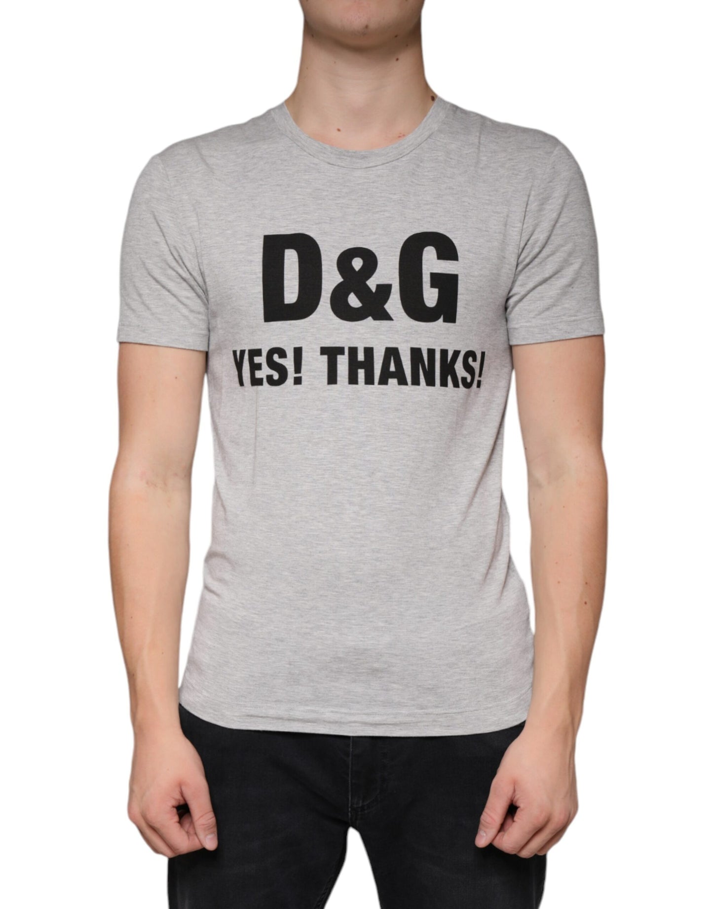 Dolce & Gabbana Graues Kurzarm-T-Shirt mit Logo-Druck und Rundhalsausschnitt