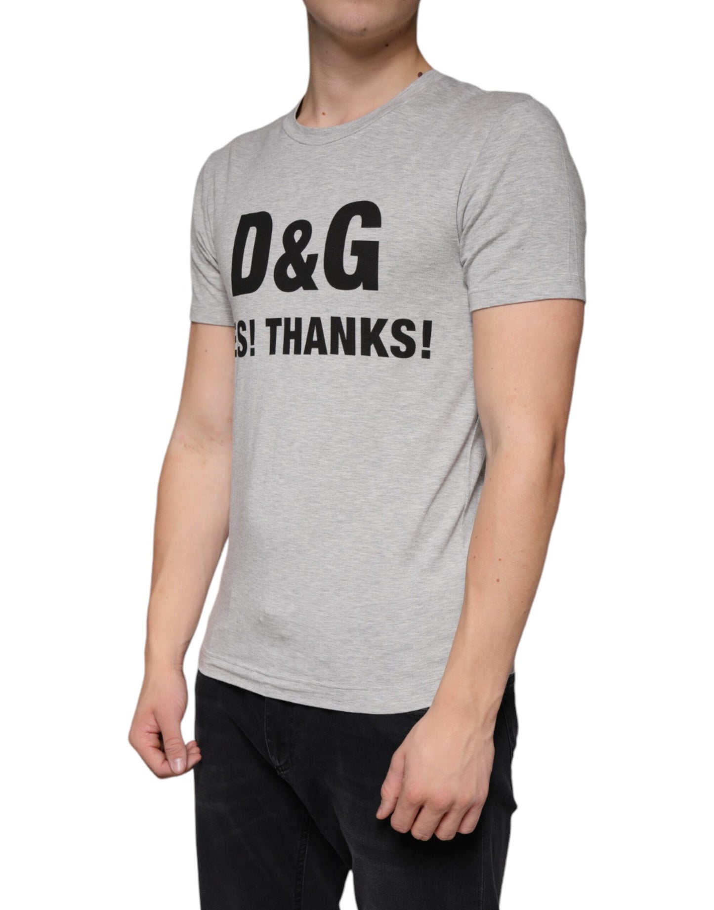 Dolce & Gabbana Graues Kurzarm-T-Shirt mit Logo-Druck und Rundhalsausschnitt