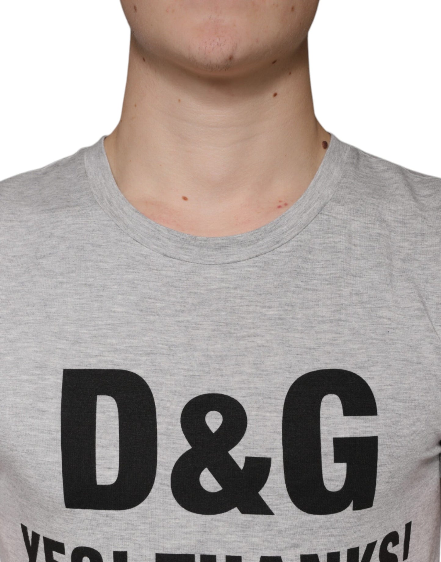 Dolce & Gabbana Graues Kurzarm-T-Shirt mit Logo-Druck und Rundhalsausschnitt