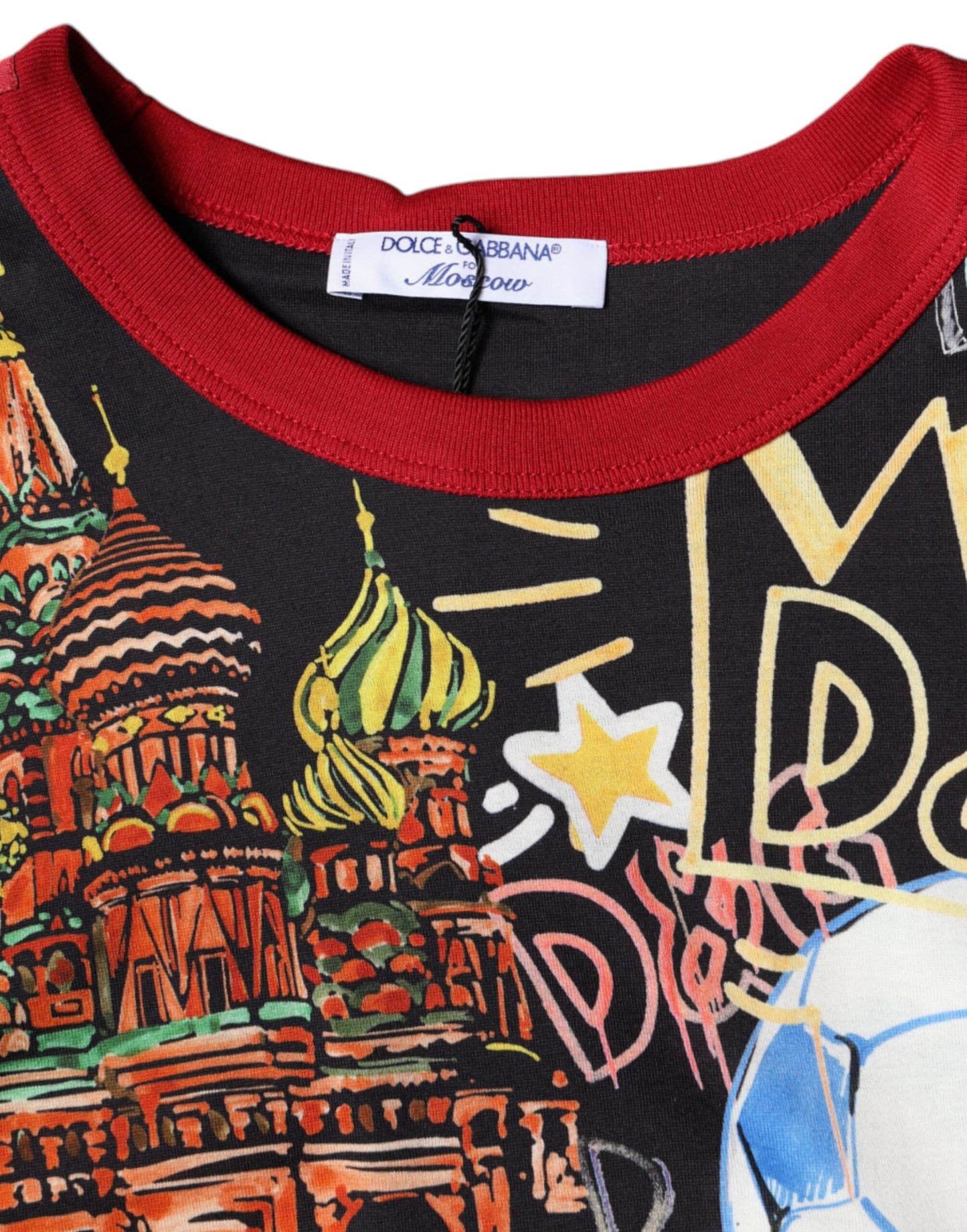 Dolce & Gabbana Mehrfarbiges T-Shirt mit Rundhalsausschnitt aus Baumwolle mit Grafikdruck