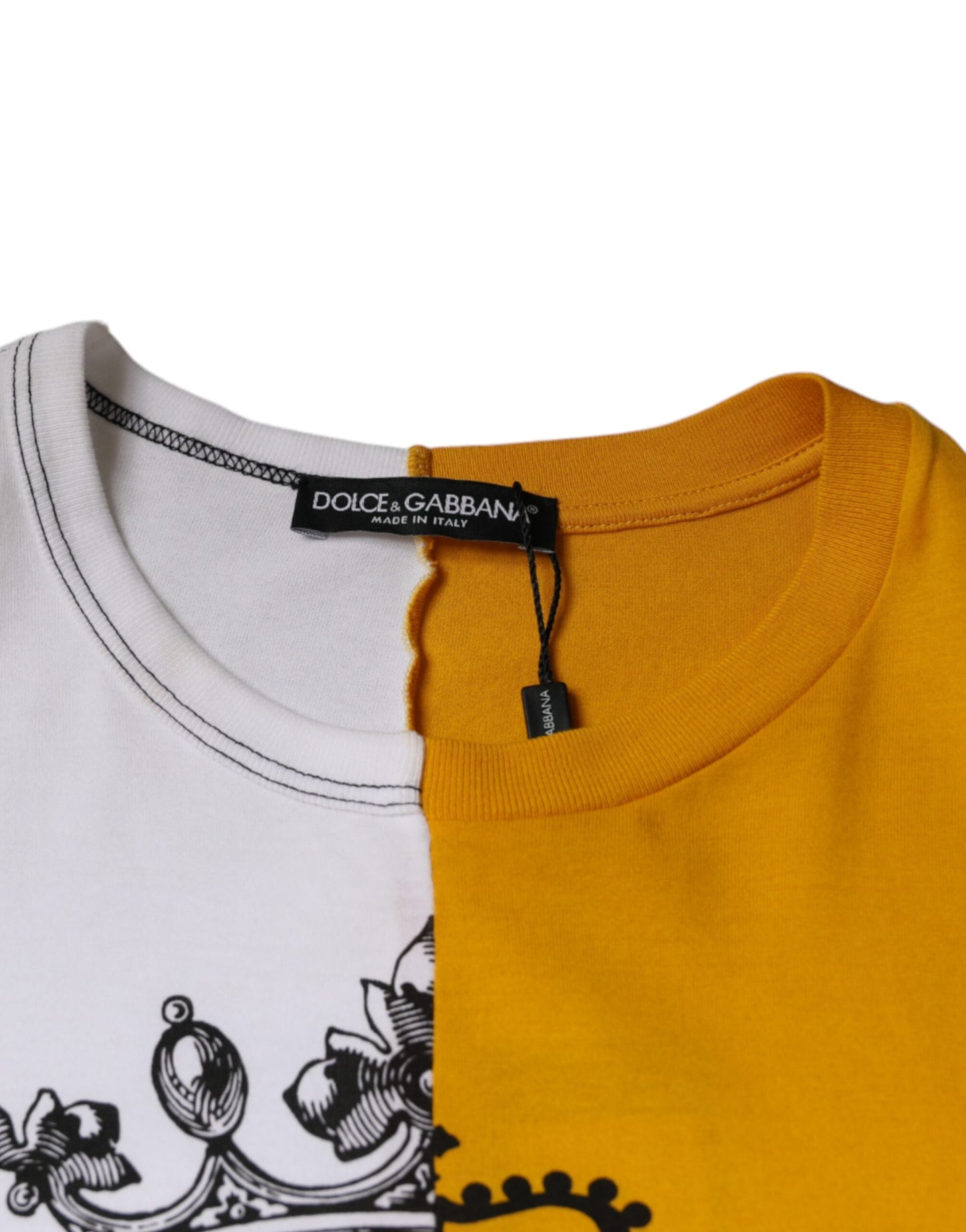 Dolce & Gabbana Weißes Gelbes Logo Print Kurzarm-T-Shirt